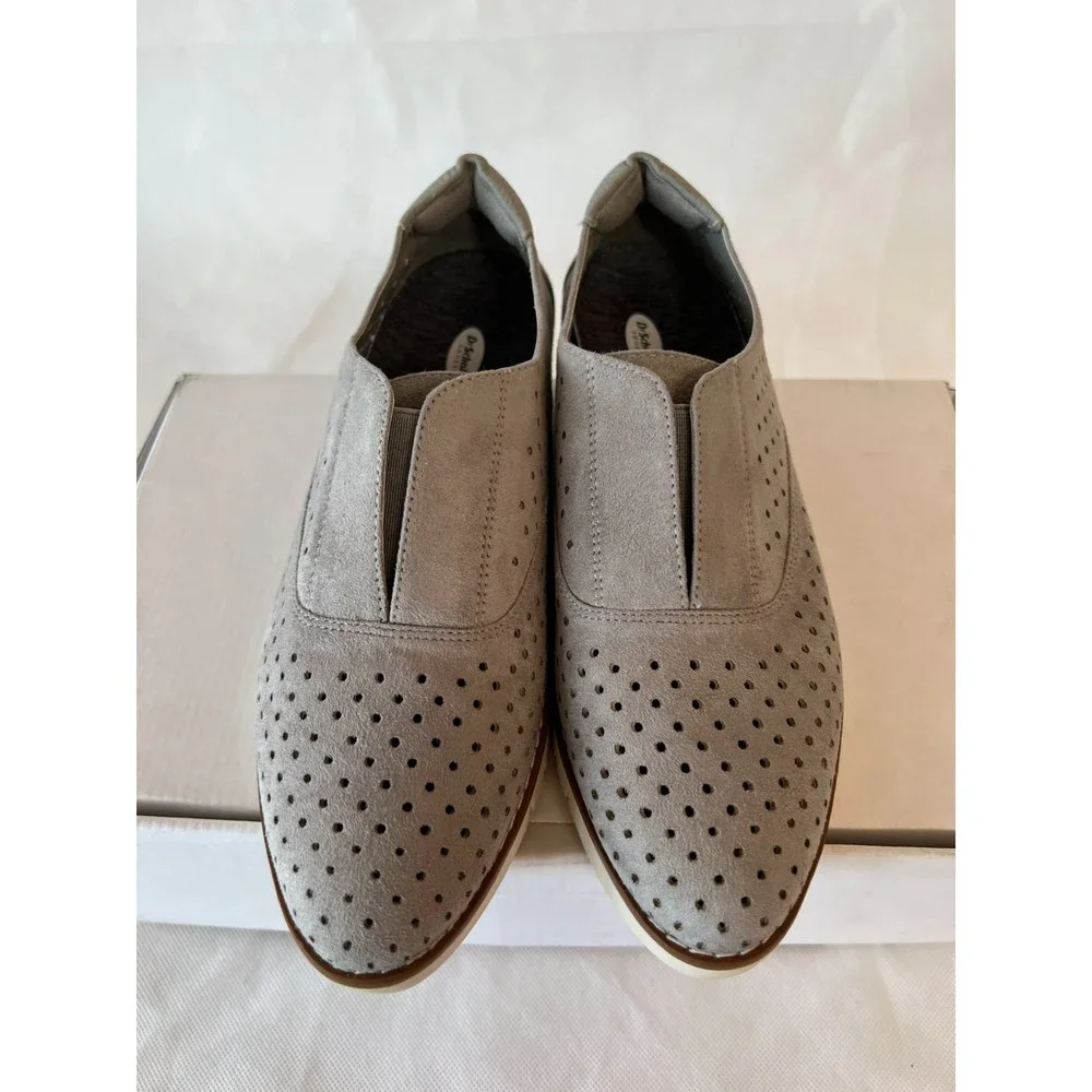 Dr Scholls Improved Laceless Oxford Shoes Womens 6M Gray Perforated Slip On NWOB